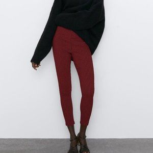 Zara Red / Black Houndstooth High Rise Leggings M